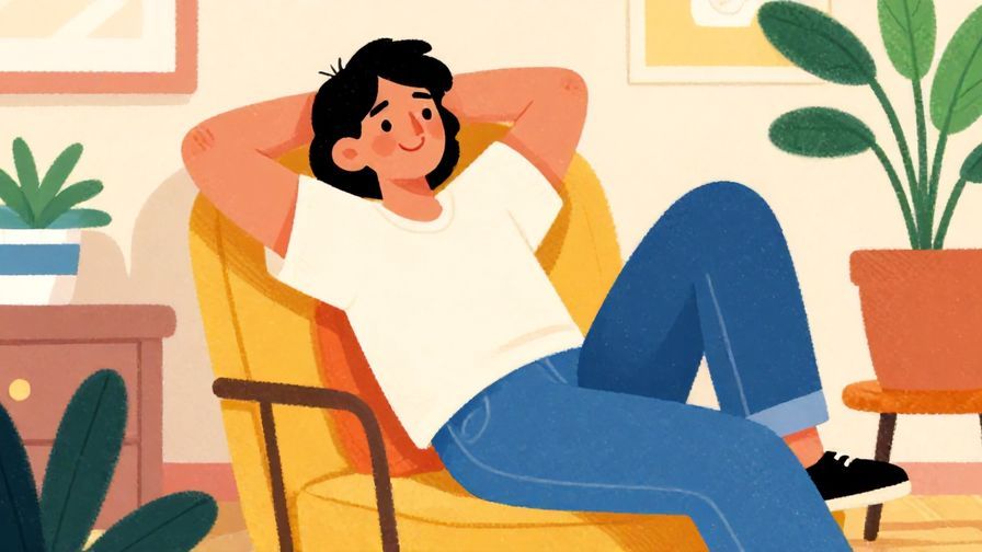 Illustration%20of%20a relaxed person leaning back in a chair with a casual smile, sunny room background, vibrant colors, illustrated style
