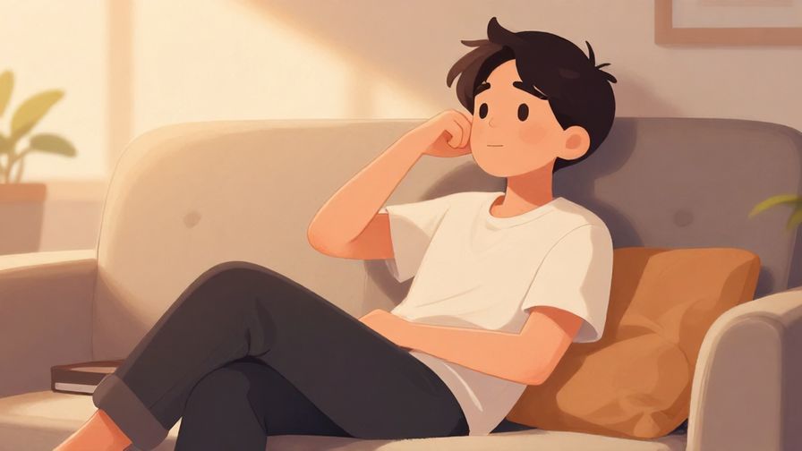 Illustration%20of%20a relaxed person lounging on a sofa with a thoughtful expression, soft warm lighting