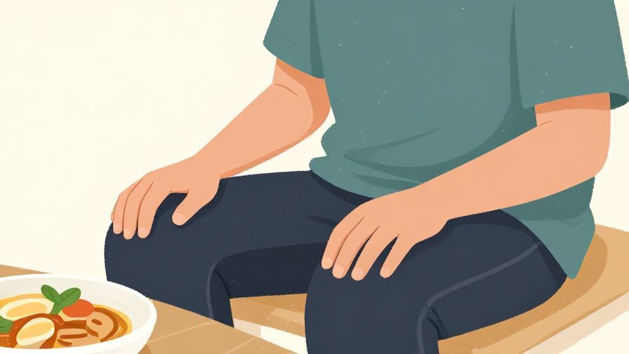 Illustration%20of%20a relaxed person sitting with hands on lap, casual setting with food nearby, casual clothes, illustrated style