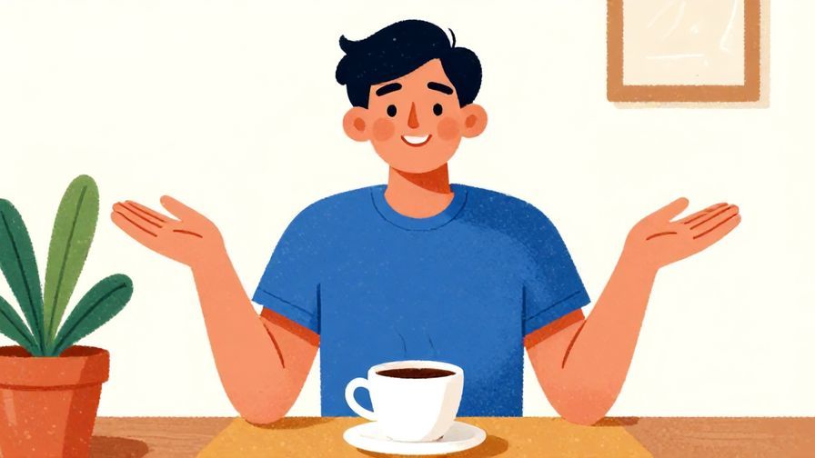 Illustration%20of%20a relaxed person with an inviting smile, open body language, sitting casually with a cup of coffee, vibrant colors, illustrated style