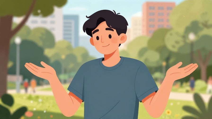 Illustration%20of%20a relaxed young person shrugging with a casual smile, urban park background