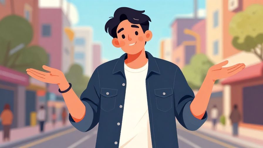 Illustration%20of%20a relaxed young person shrugging with a smile, casual streetwear, city background, vibrant colors, illustrated style