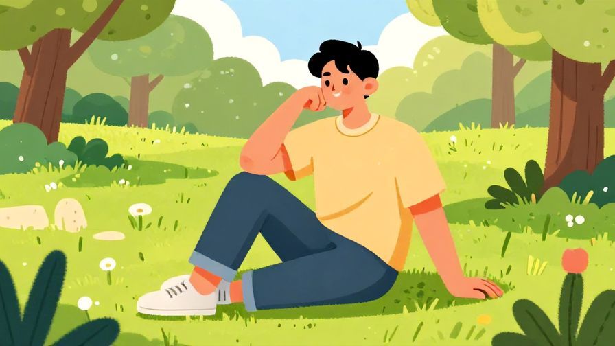 Illustration%20of%20a relaxed young person smiling with a casual gesture in a sunny park, vibrant colors, illustrated style