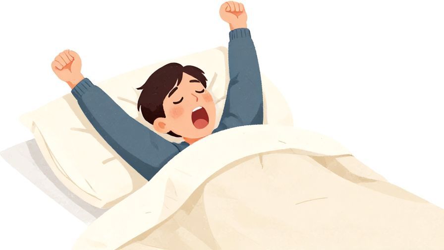 Illustration%20of%20a relaxed young person stretching and yawning, getting ready to sleep with a cozy blanket, illustrated style