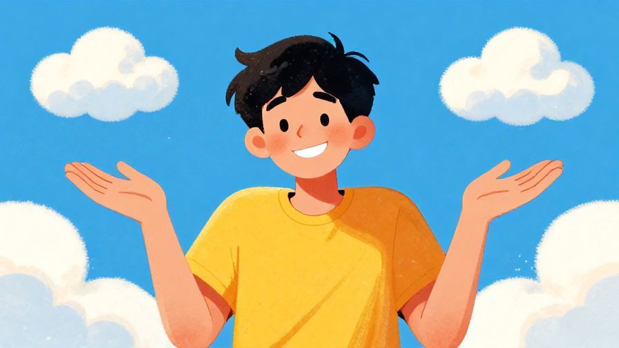 Illustration%20of%20a relaxed young person with a playful grin shrugging under a bright blue sky with cotton clouds, vibrant colors, illustrated style