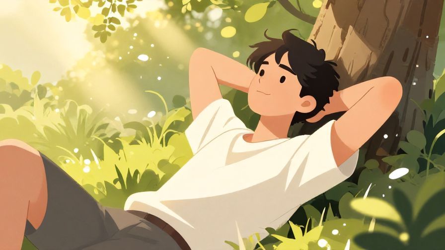 Illustration%20of%20a relaxed%20person%20leaning%20back%20with%20arms%20behind%20head%2C%20peaceful%20outdoor%20setting%2C%20sunlight%20filtering%20through%20trees%2C%20illustrated%20style