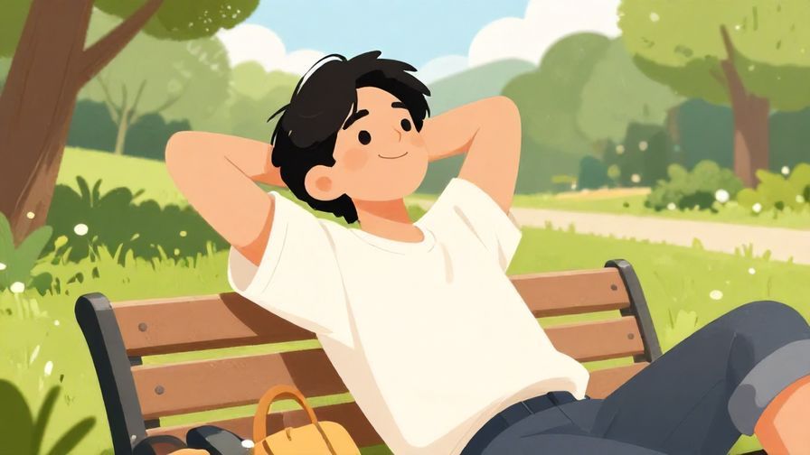 Illustration%20of%20a relaxed%20person%20leaning%20back%20with%20a%20smile%2C%20sunny%20park%20background%2C%20casual%20vibe%2C%20illustrated%20style
