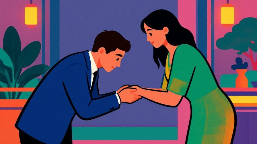 Illustration%20of%20a respectful bow%20exchange%20between%20two%20people%20in%20an%20evening%20setting%2C%20vibrant%20colors%2C%20illustrated%20style