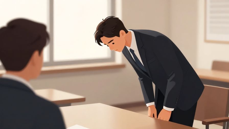 Illustration%20of%20a respectful character bowing slightly, in a formal meeting room, soft natural light