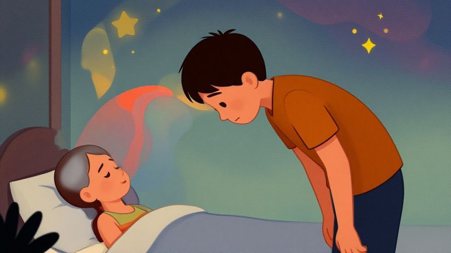 Illustration%20of%20a respectful character bowing slightly before going to sleep, under a calm night sky with stars, soft textures, vibrant colors