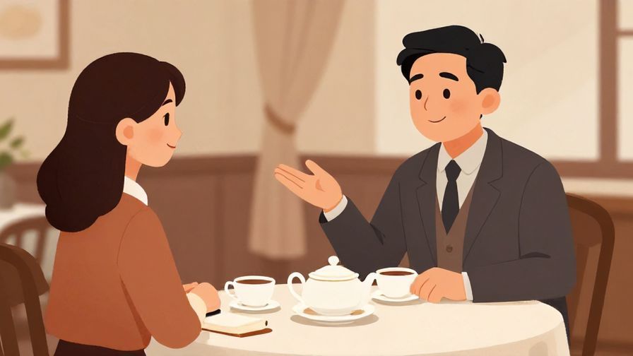 Illustration%20of%20a respectful listener with a gentle expression, sitting attentively in a formal tea room setting