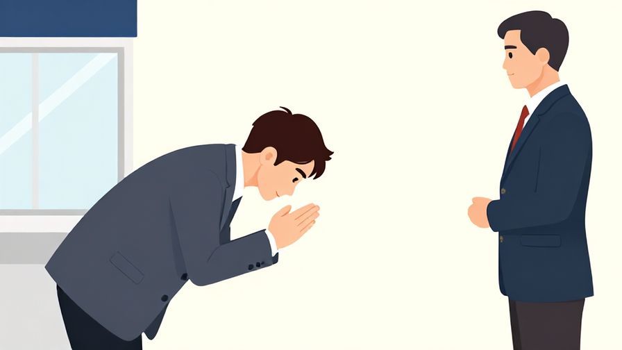 Illustration%20of%20a respectful person bowing slightly while asking directions to a station employee%2C%20formal%20indoor%20setting%2C%20illustrated%20style