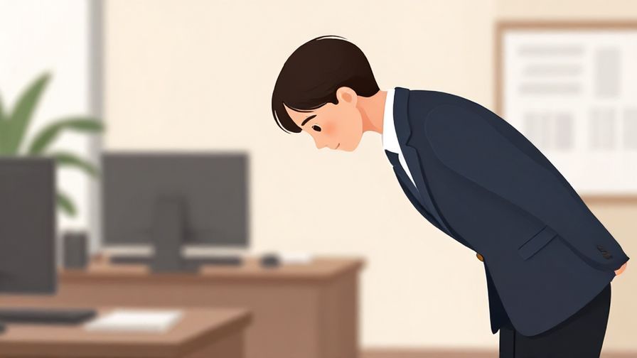 Illustration%20of%20a respectful person bowing slightly in formal attire, with a serene office background and soft lighting