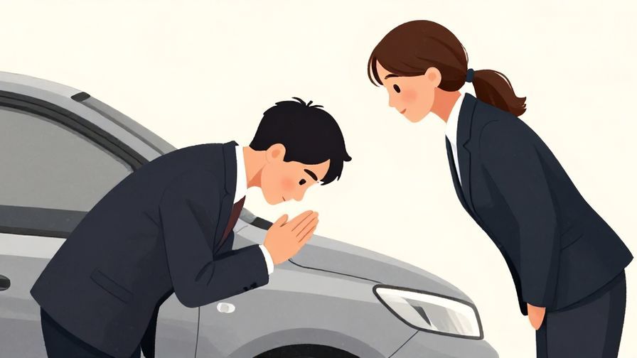 Illustration%20of%20a respectful person bowing slightly while wishing safety to a driver, formal setting with soft lighting