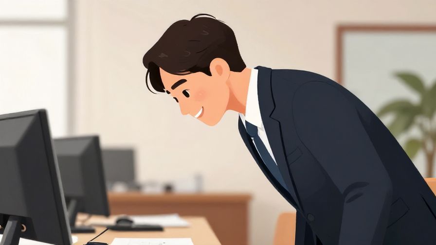 Illustration%20of%20a respectful person bowing slightly with a warm smile, formal office background