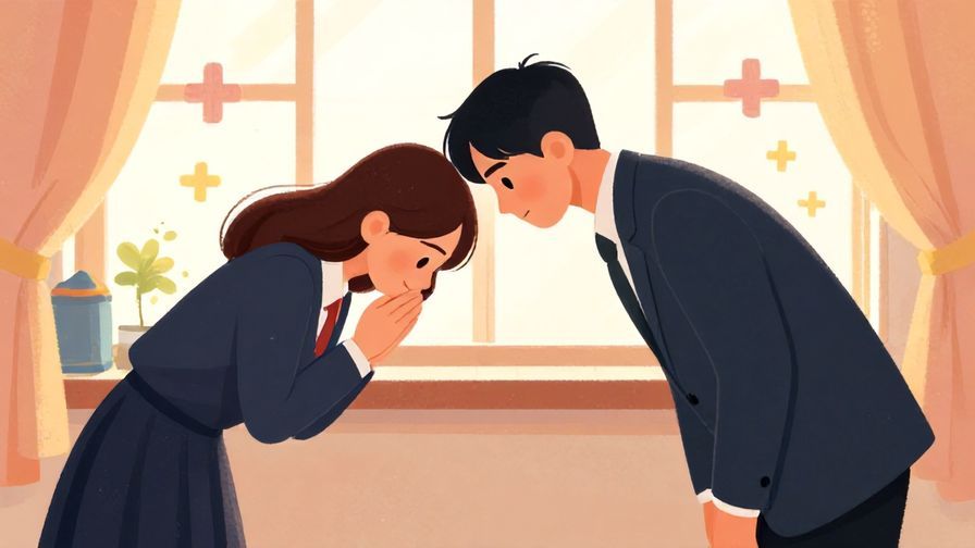 Illustration%20of%20a respectful person bowing slightly in a formal setting, soft light filtering through paper windows, symbolizing apology and asking forgiveness, vibrant colors, illustrated style