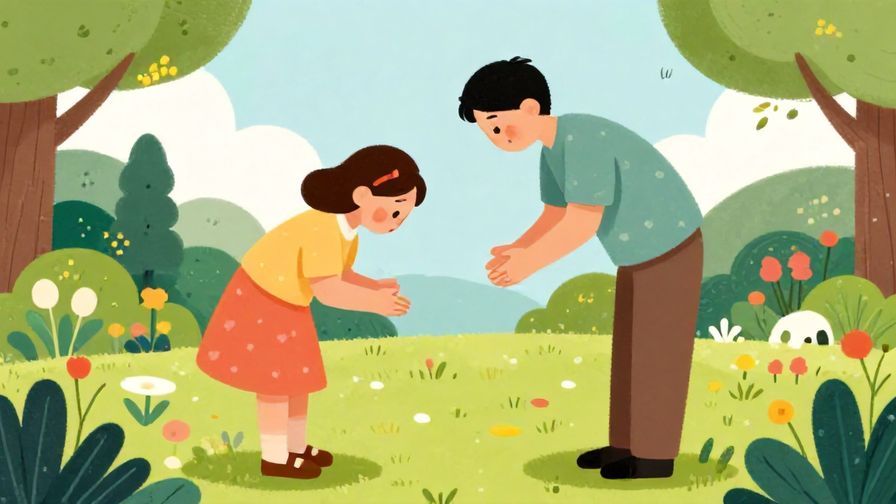 Illustration%20of%20a respectful person bowing slightly, offering sincere wishes for a meaningful day, set in a peaceful garden, vibrant colors, illustrated style