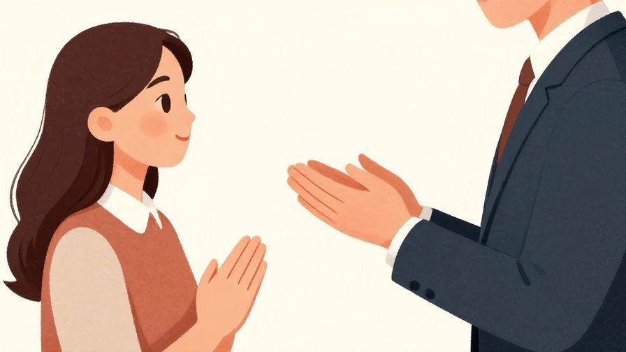 Illustration%20of%20a respectful person politely asking with hands folded%2C formal setting%2C soft colors%2C illustrated style