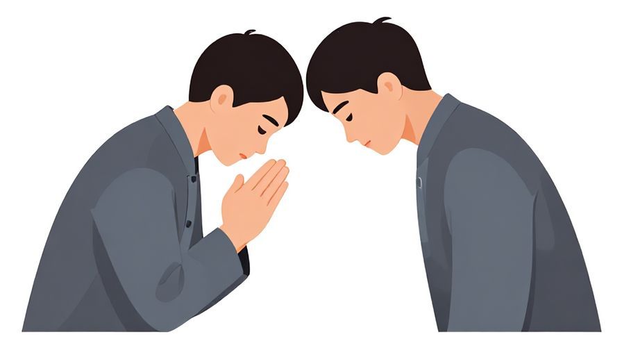 Illustration%20of%20a respectful person with hands folded, head bowed slightly in a traditional setting, illustrated style