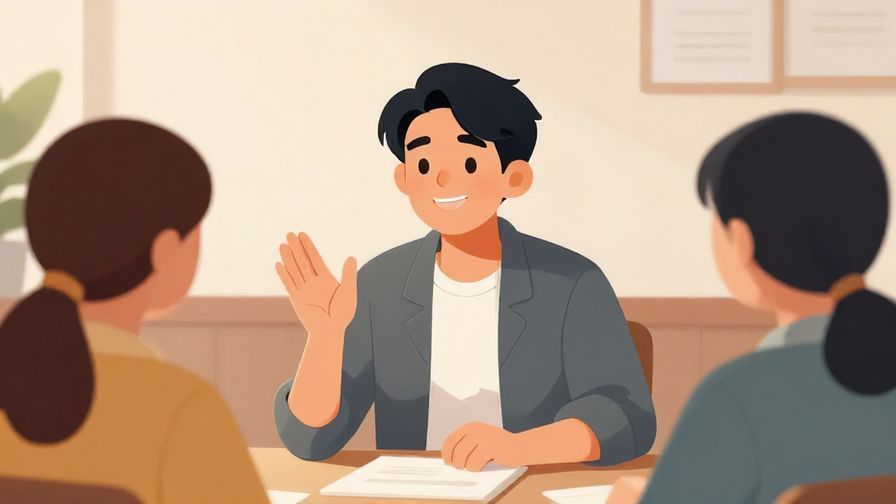 Illustration%20of%20a respectful%20person%20asking%20a%20question%20with%20a%20friendly%20smile%20in%20a%20meeting%20room%2C%20soft%20lighting%2C%20illustrated%20style