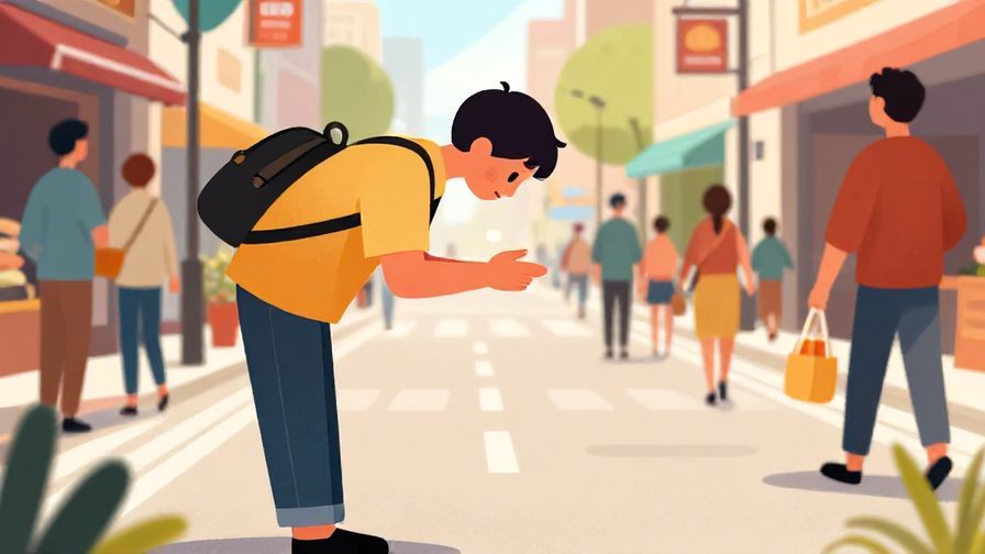 Illustration%20of%20a respectful%20person%20bowing%20slightly%20while%20asking%20directions%20in%20a%20busy%20street%20setting%2C%20vibrant%20colors%2C%20illustrated%20style