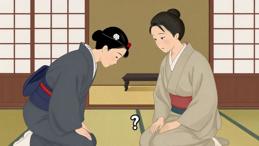 Illustration%20of%20a respectful%20person%20bowing%20slightly%20and%20asking%20a%20question%20with%20calm%20expression%2C%20traditional%20Japanese%20room%2C%20illustrated%20style