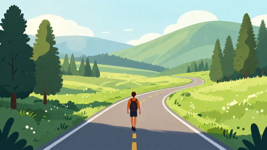 Illustration%20of%20a scenic road with a traveler starting their journey, surrounded by nature and gentle sunlight