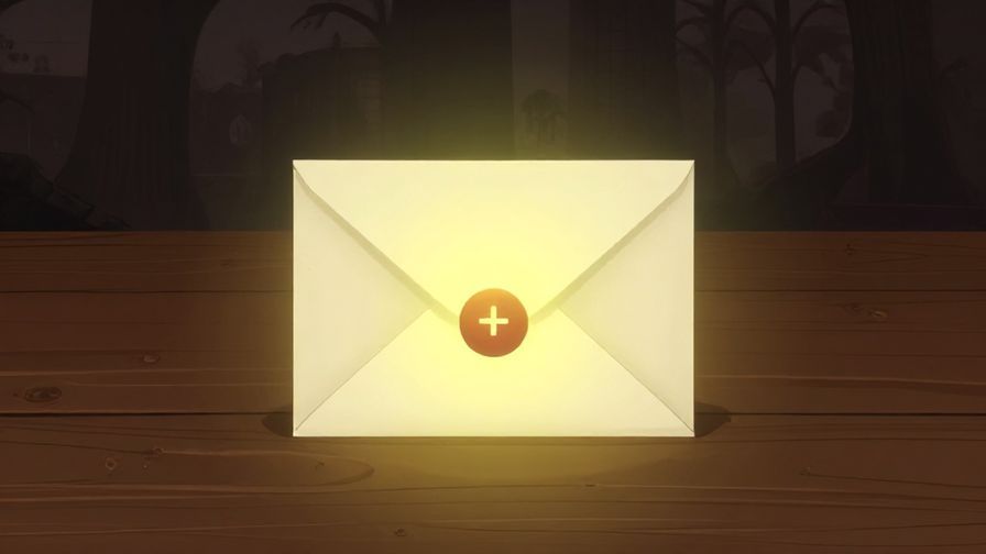 Illustration%20of%20a sealed envelope glowing mysteriously on a wooden table, with a shadowy background suggesting unknown secrets