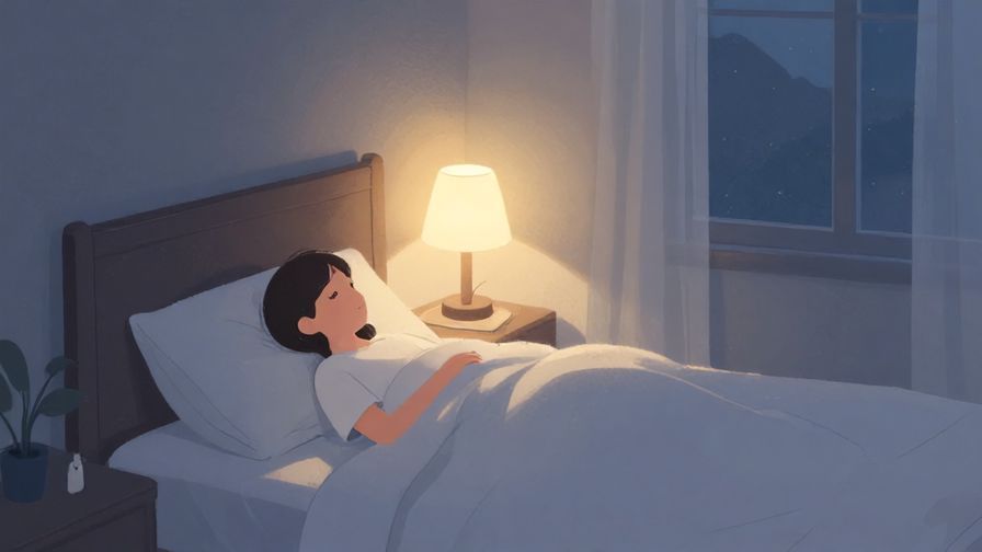 Illustration%20of%20a serene bedroom scene with someone preparing for bed and a soft glowing lamp, peaceful atmosphere, illustrated style