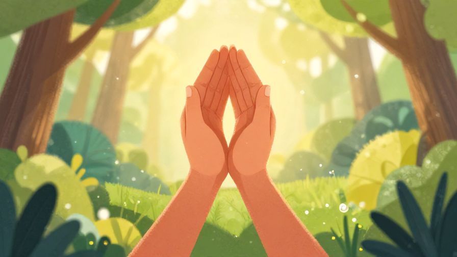 Illustration%20of%20a serene person with hands together in gratitude, surrounded by soft light and nature, peaceful atmosphere, vibrant colors, illustrated style