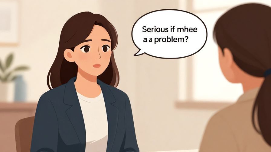 Illustration%20of%20a serious but gentle person asking if there is a problem, formal setting, soft lighting