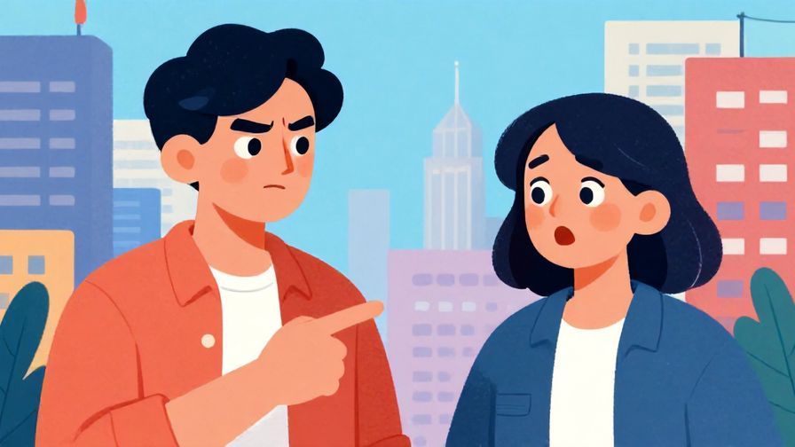 Illustration%20of%20a serious-looking person%20pointing%20at%20another%20who%20looks%20surprised%2C%20with%20a%20cityscape%20background%2C%20vibrant%20colors%2C%20illustrated%20style
