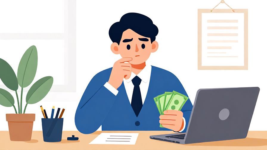 Illustration%20of%20a serious%20person%20holding%20cash%20and%20thinking%20about%20payment%20in%20a%20formal%20office%20setting%2C%20bright%20colors%2C%20illustrated%20style