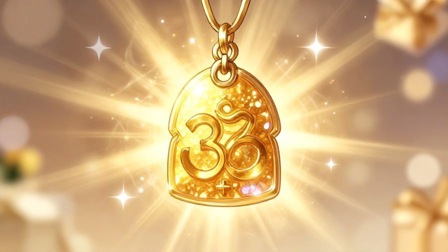 Illustration%20of%20a shiny, golden omamori charm surrounded by soft light rays and sparkles, set against a festive background