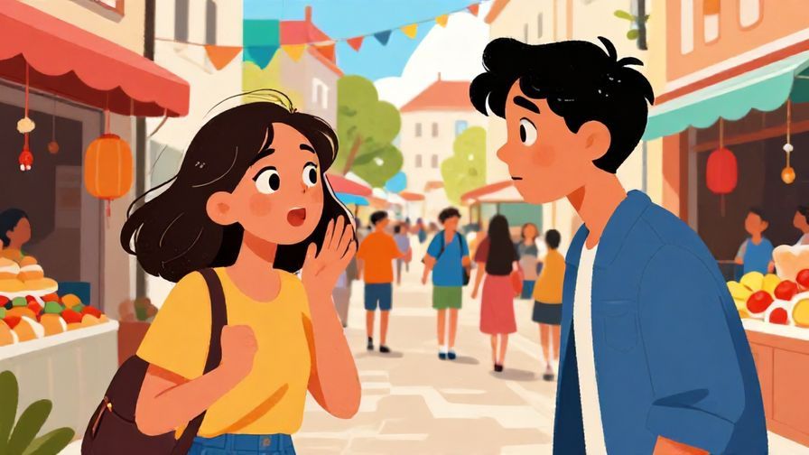 Illustration%20of%20a shocked and amused person looking at their friend with playful disbelief in a lively street market, vibrant colors, illustrated style
