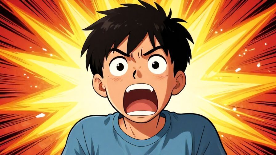 Illustration%20of%20a shocked young person yelling with wide eyes%2C stylized comic action lines and explosive background%2C vibrant colors%2C illustrated style