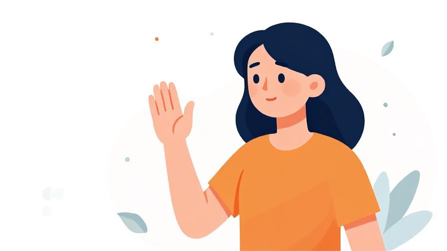 Illustration%20of%20a shy person waving off thanks modestly, background with soft dots and floating leaves, vibrant colors, illustrated style