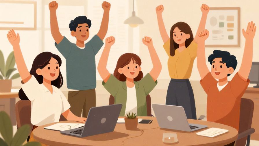 Illustration%20of%20a small group of coworkers smiling and stretching during an afternoon break, cozy office background