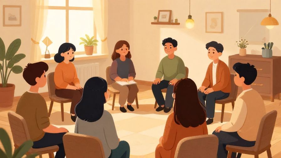 Illustration%20of%20a small group sitting in a circle, engaged in a private conversation in a cozy room with warm light