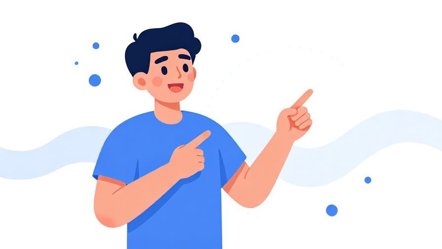 Illustration%20of%20a smiling character pointing to themselves with enthusiasm, surrounded by soft dots and gentle waves