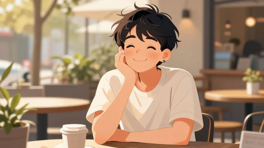 Illustration%20of%20a smiling person giving a playful wink, casual outdoor cafe setting, warm afternoon lighting, illustrated style