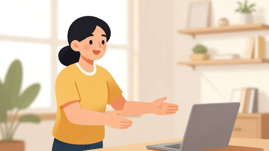 Illustration%20of%20a smiling person offering assistance, hands extended in a friendly gesture, bright indoor setting, illustrated style