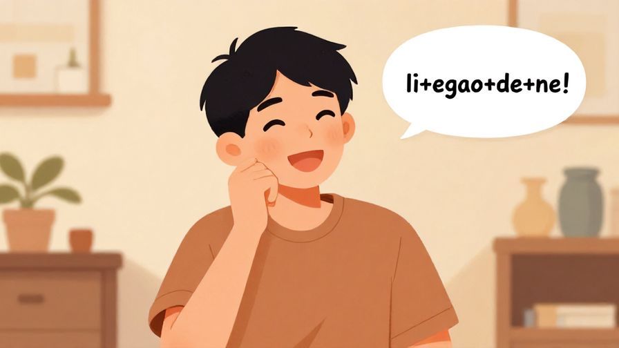 Illustration%20of%20a smiling person playfully saying “Ii egao de ne!” with casual, warm surroundings