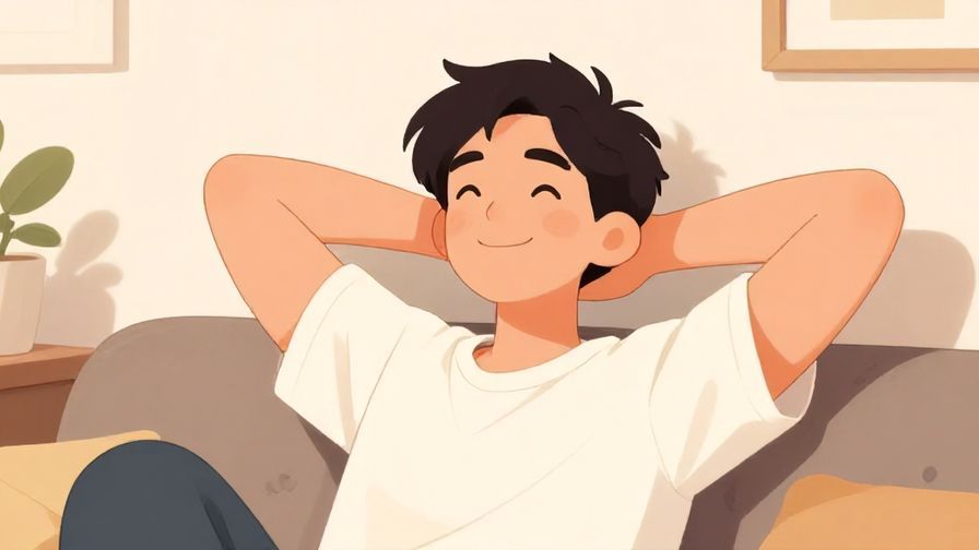 Illustration%20of%20a smiling person relaxed with arms behind head, casual home environment