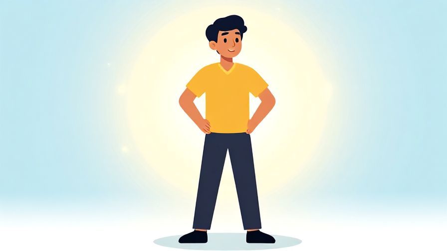 Illustration%20of%20a smiling person standing tall with hands on hips, glowing aura, bright background