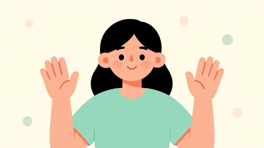 Illustration%20of%20a smiling person waving both hands in a cheerful goodbye, pastel background with soft dots, playful and informal