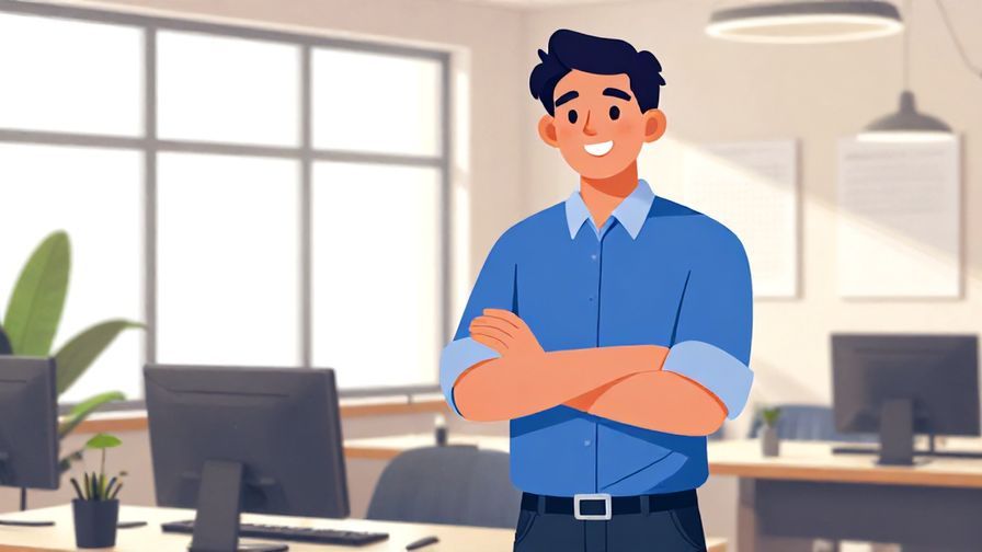 Illustration%20of%20a smiling professional standing confidently in an office with bright windows, symbolizing success and good condition, vibrant colors, illustrated style