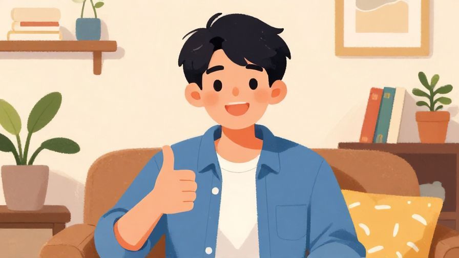 Illustration%20of%20a smiling teenager giving a thumbs-up in a cozy room, bright colors, illustrated style