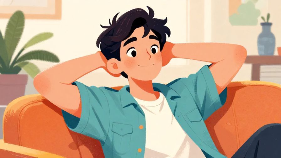 Illustration%20of%20a smiling young man with a playful expression, relaxed casual setting, vibrant colors, illustrated style