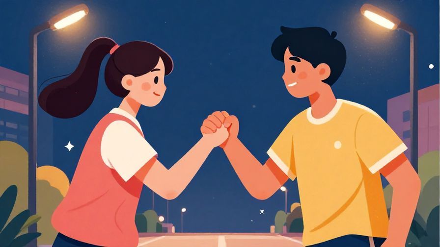 Illustration%20of%20a sporty young person greeting a friend with a fist bump under streetlights%2C%20vibrant%20colors%2C%20illustrated%20style